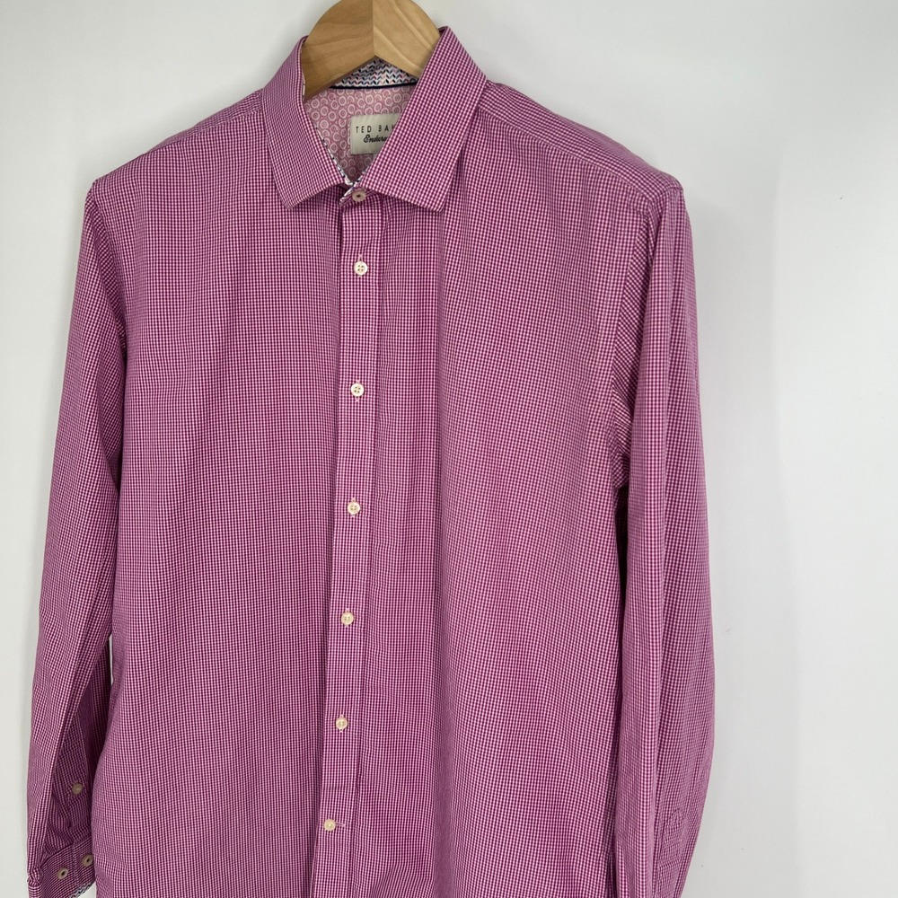 Ted Baker Endurance Mens 16 34/35 Pink Gingham Dress Shirt Long Sleeve Cotton - Picture 4 of 12